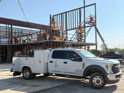 Structural Steel Erection with Work Truck