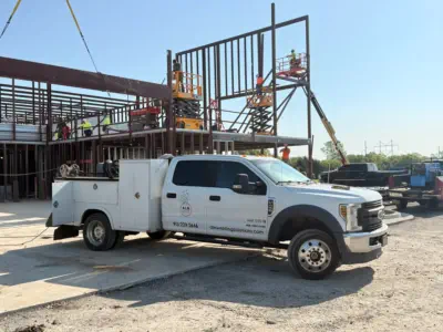 Structural Steel Erection with Work Truck