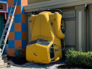 Installing truck cab at Sickies Garage